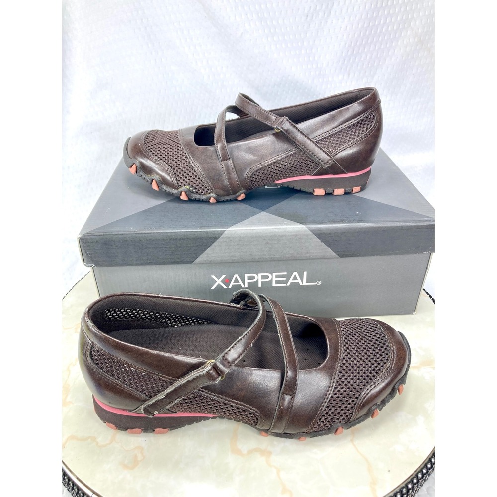 Xappeal Jet Set Mary Jane Flat Shoes Womens 6 Brown Strappy Comfort Loafers NWT